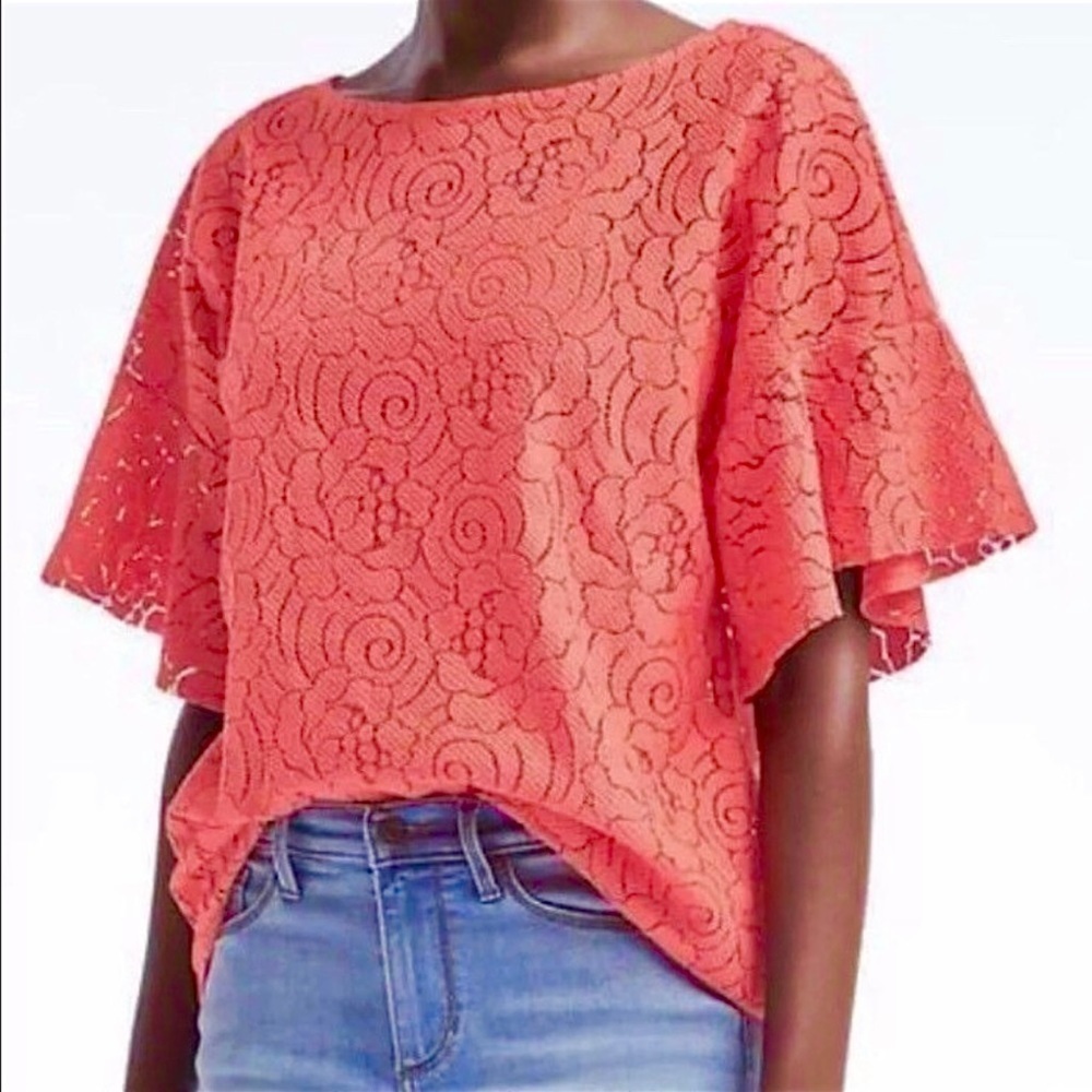 Banana Republic Coral Lace Flutter-Sleeve Top